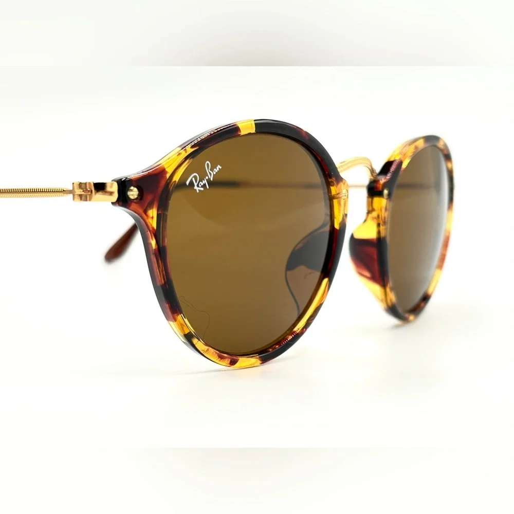 Beautiful Ray-Ban Round Lens Sunglasses RB2447 Fleck Tortoise W/ Brown Lens 49mm - Picture 11 of 16